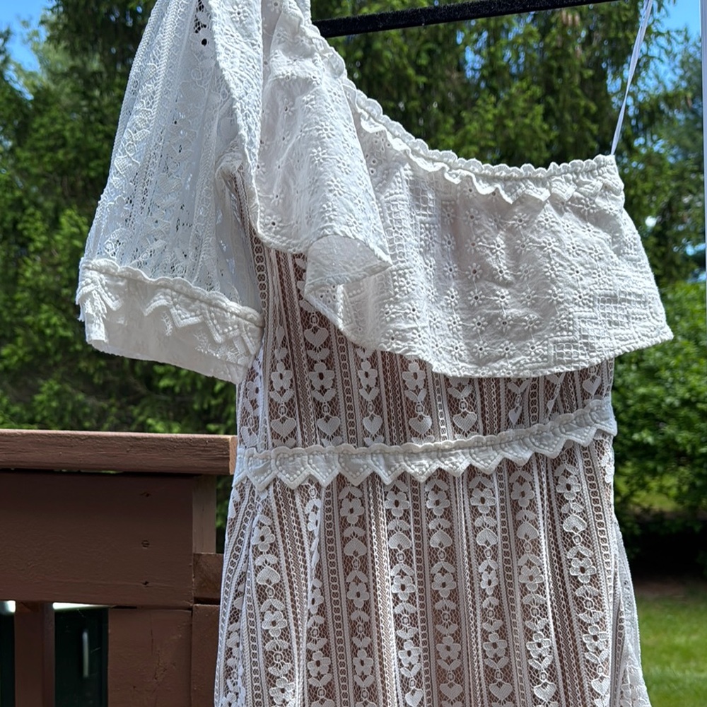 For Love and Lemons Loverbird Lace One Shoulder Mini Dress